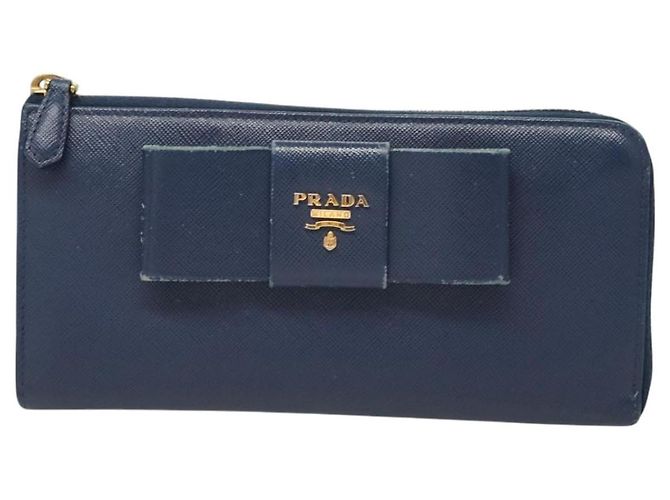 Saffiano PRADA Cartera Larga de Cuero Safiano Azul Auth 121255 - vista 13