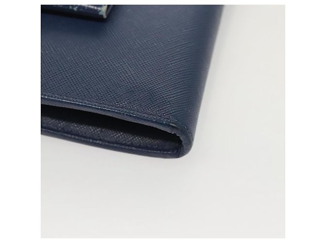 Saffiano PRADA Cartera Larga de Cuero Safiano Azul Auth 121255 - vista 14