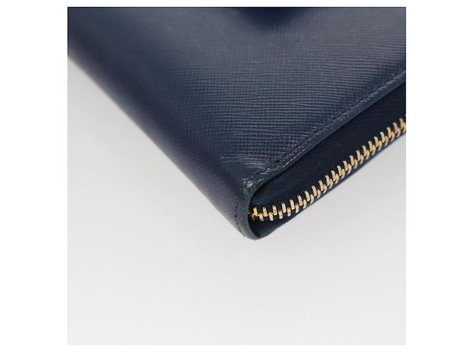 Saffiano PRADA Cartera Larga de Cuero Safiano Azul Auth 121255 - vista 15