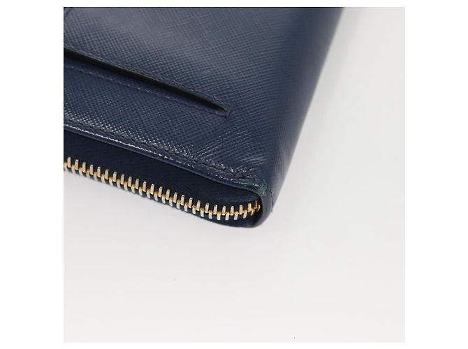 Saffiano PRADA Cartera Larga de Cuero Safiano Azul Auth 121255 - vista 16