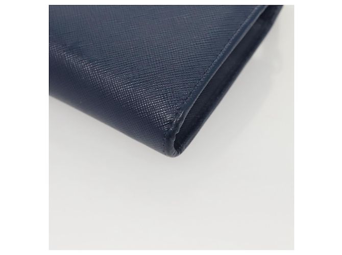 Saffiano PRADA Cartera Larga de Cuero Safiano Azul Auth 121255 - vista 17