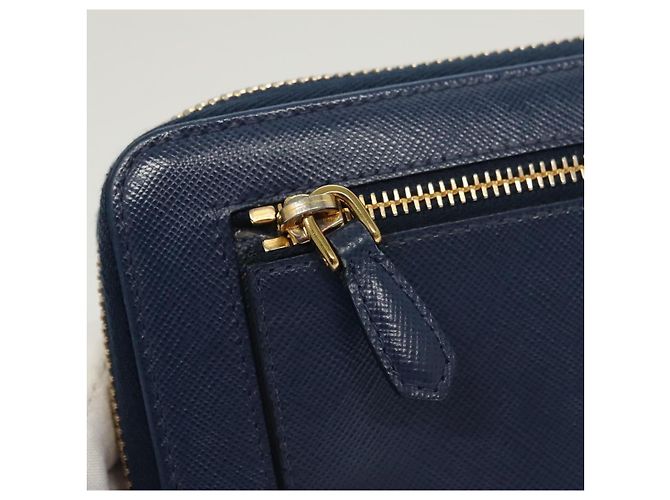 Saffiano PRADA Cartera Larga de Cuero Safiano Azul Auth 121255 - vista 18