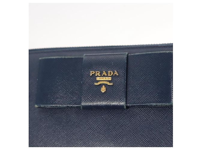Saffiano PRADA Cartera Larga de Cuero Safiano Azul Auth 121255 - vista 19