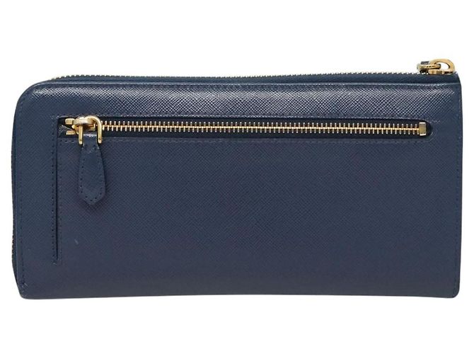Saffiano PRADA Cartera Larga de Cuero Safiano Azul Auth 121255 - vista 2