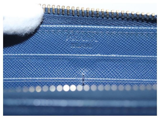 Saffiano PRADA Cartera Larga de Cuero Safiano Azul Auth 121255 - vista 20