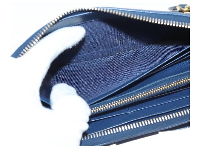 Saffiano PRADA Cartera Larga de Cuero Safiano Azul Auth 121255 - vista 21