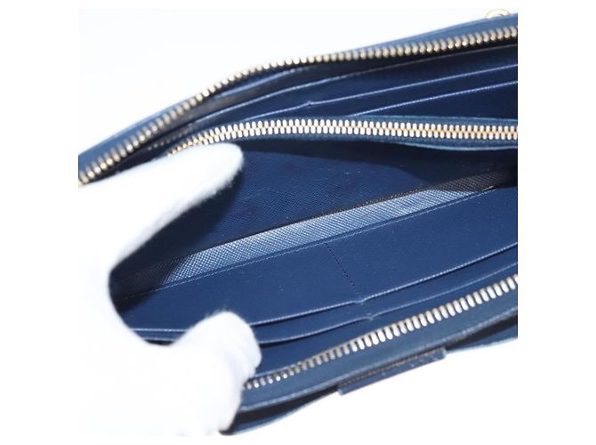 Saffiano PRADA Cartera Larga de Cuero Safiano Azul Auth 121255 - vista 22