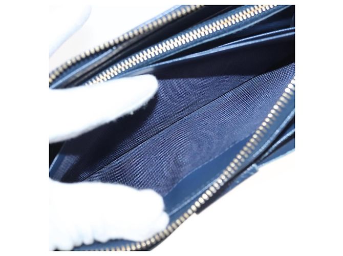 Saffiano PRADA Cartera Larga de Cuero Safiano Azul Auth 121255 - vista 23
