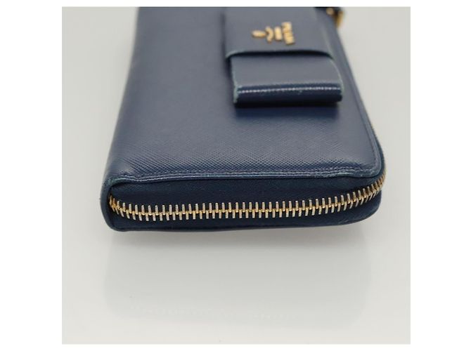 Saffiano PRADA Cartera Larga de Cuero Safiano Azul Auth 121255 - vista 3