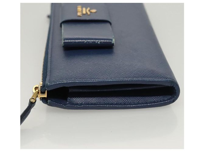 Saffiano PRADA Cartera Larga de Cuero Safiano Azul Auth 121255 - vista 4