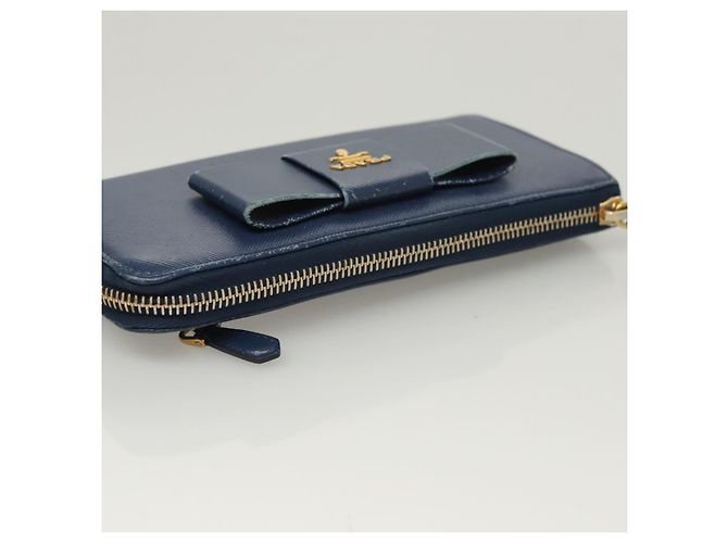 Saffiano PRADA Cartera Larga de Cuero Safiano Azul Auth 121255 - vista 5