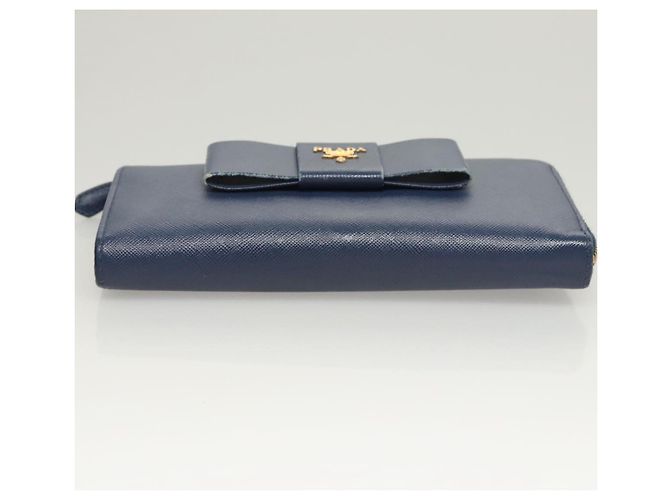 Saffiano PRADA Cartera Larga de Cuero Safiano Azul Auth 121255 - vista 6