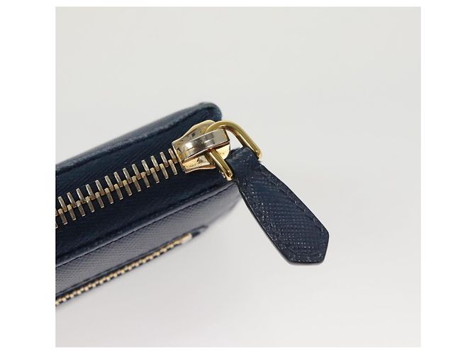 Saffiano PRADA Cartera Larga de Cuero Safiano Azul Auth 121255 - vista 7