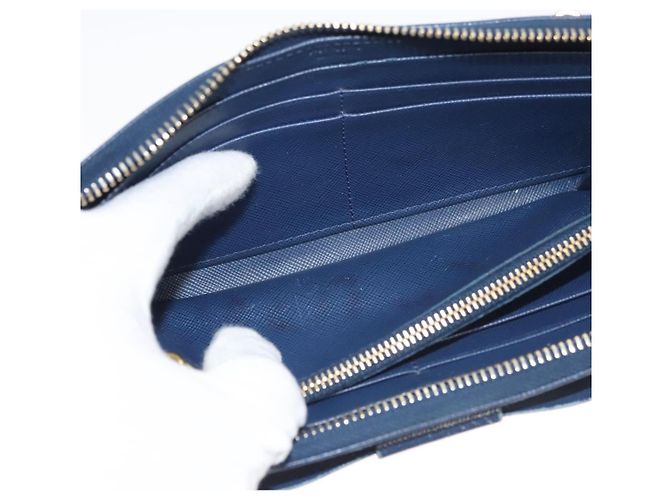 Saffiano PRADA Cartera Larga de Cuero Safiano Azul Auth 121255 - vista 8