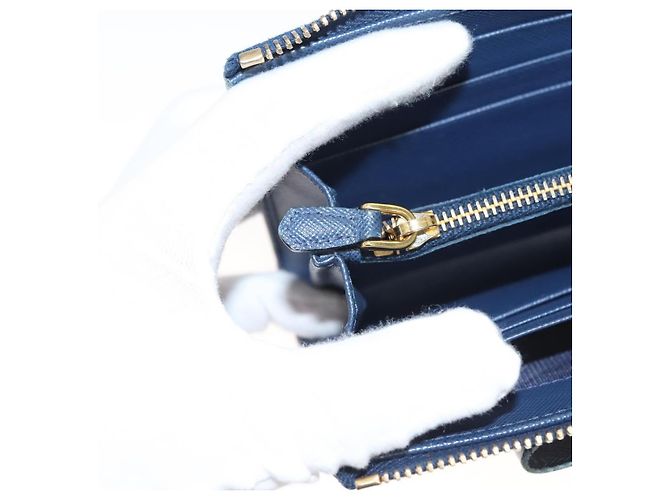 Saffiano PRADA Cartera Larga de Cuero Safiano Azul Auth 121255 - vista 9
