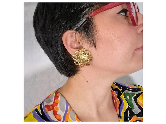 Yves Saint Laurent Orecchini YSL vintage anni '80 D'oro - vista 4