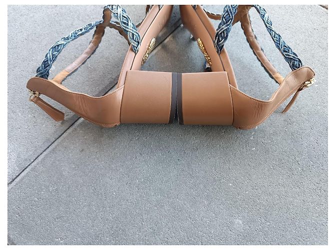 Sandali Aquazzura in pelle marrone e denim Blu - vista 11