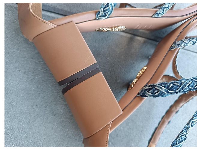 Sandali Aquazzura in pelle marrone e denim Blu - vista 12