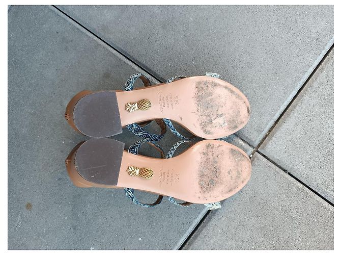 Sandali Aquazzura in pelle marrone e denim Blu - vista 14