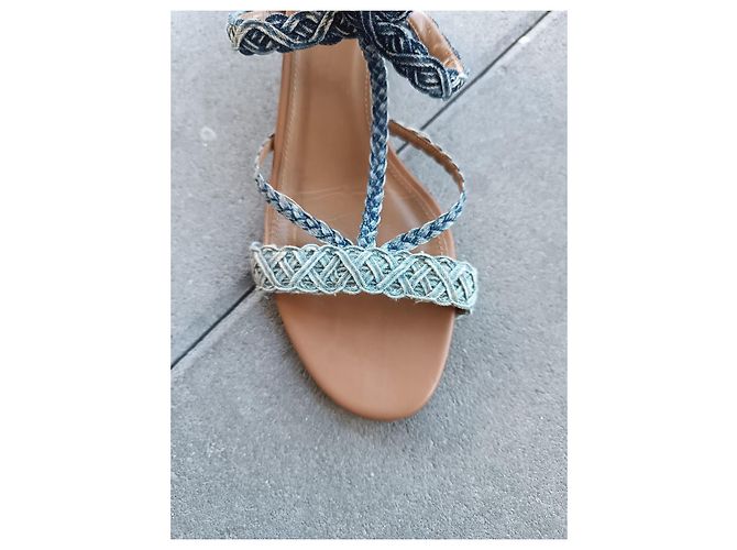 Sandali Aquazzura in pelle marrone e denim Blu - vista 3