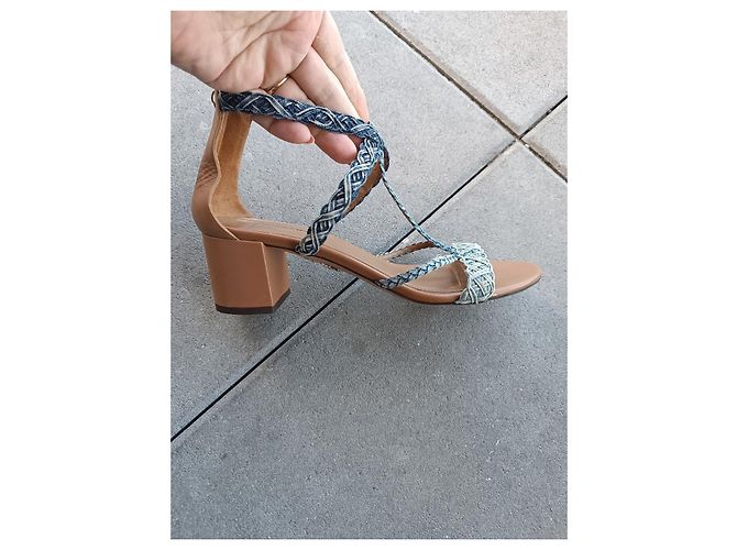 Sandali Aquazzura in pelle marrone e denim Blu - vista 6