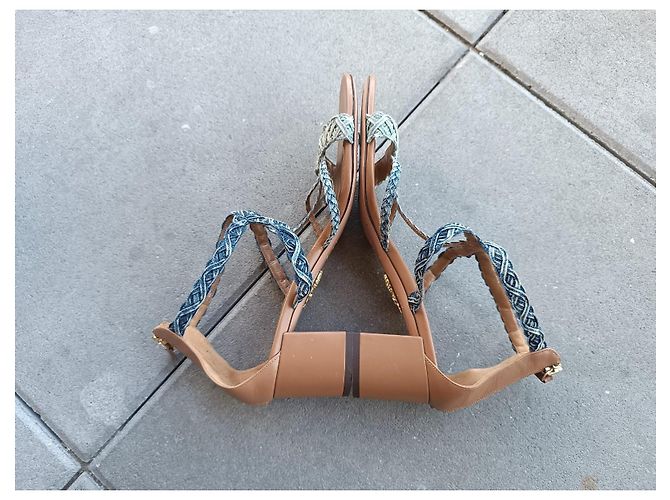 Sandali Aquazzura in pelle marrone e denim Blu - vista 7