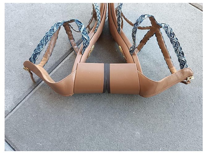 Sandali Aquazzura in pelle marrone e denim Blu - vista 8