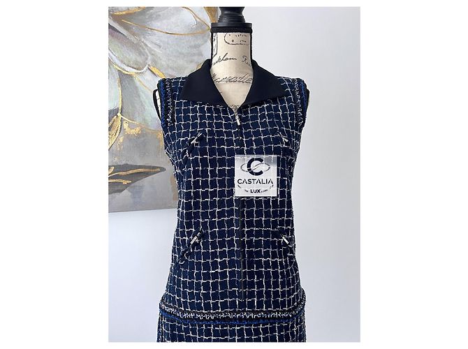 Chanel 8K$ Wearable Art Marine Tweed Kleid 36 FR Marineblau - Ansicht 10