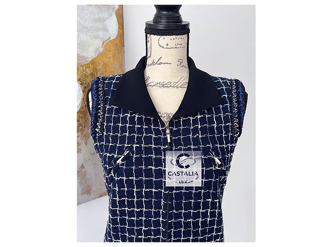 Chanel 8K$ Wearable Art Marine Tweed Kleid 36 FR Marineblau - Ansicht 11