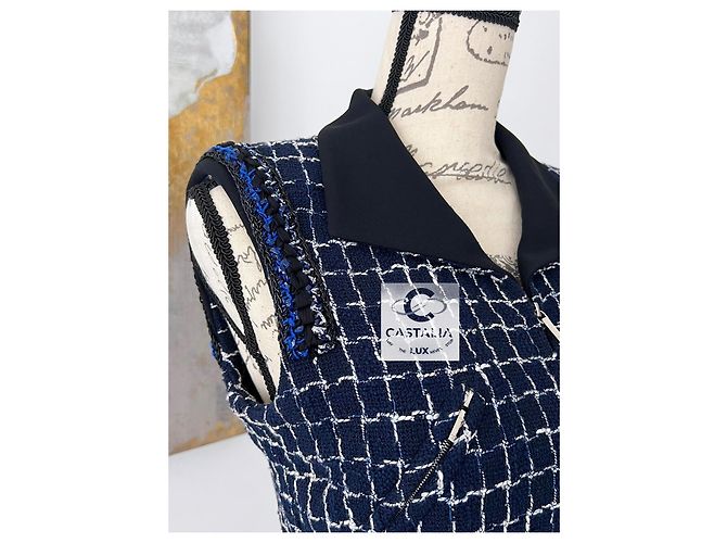 Chanel 8K$ Wearable Art Marine Tweed Kleid 36 FR Marineblau - Ansicht 12