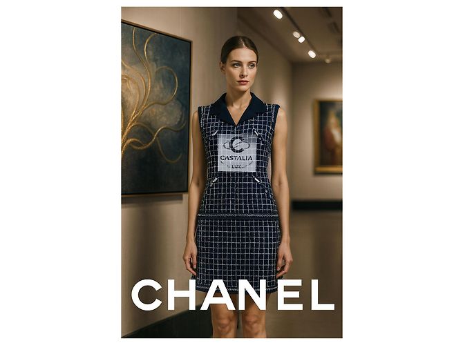 Chanel 8K$ Wearable Art Marine Tweed Kleid 36 FR Marineblau - Ansicht 4