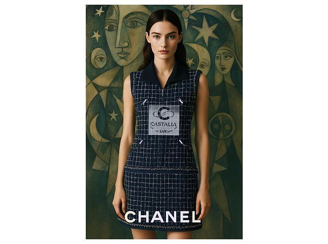 Chanel 8K$ Wearable Art Marine Tweed Kleid 36 FR Marineblau - Ansicht 5