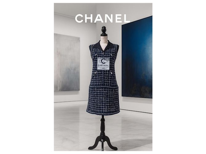 Chanel 8K$ Wearable Art Marine Tweed Kleid 36 FR Marineblau - Ansicht 6
