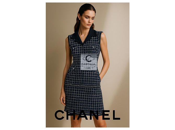 Chanel 8K$ Wearable Art Marine Tweed Kleid 36 FR Marineblau - Ansicht 7