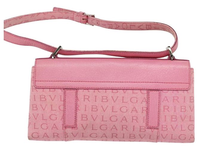Bulgari Borsa a spalla BVLGARI in tela argento rosa Auth 118640 - vista 2