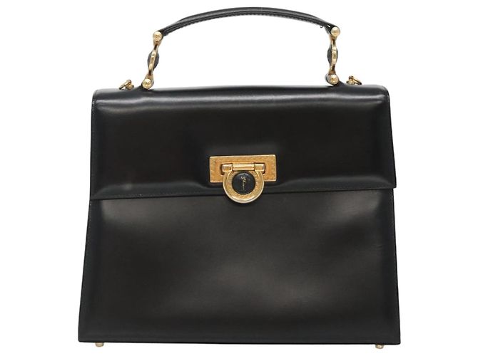 Borsa a mano in pelle nera e oro Gianni Versace Auth bs26704 Nero D'oro - vista 13