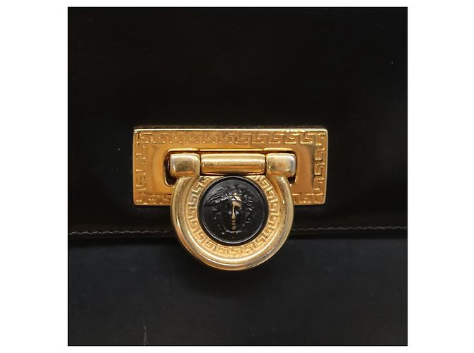 Borsa a mano in pelle nera e oro Gianni Versace Auth bs26704 Nero D'oro - vista 17