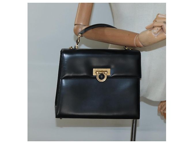 Borsa a mano in pelle nera e oro Gianni Versace Auth bs26704 Nero D'oro - vista 20