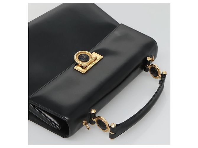Borsa a mano in pelle nera e oro Gianni Versace Auth bs26704 Nero D'oro - vista 6