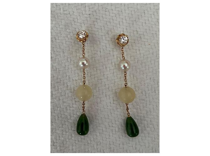 Autre Marque Ohrringe aus 14kt Gold mit Steinen und Perle Mehrfarben - Ansicht 2