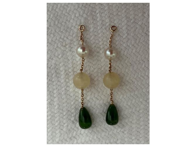 Autre Marque Ohrringe aus 14kt Gold mit Steinen und Perle Mehrfarben - Ansicht 4
