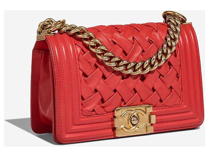 Chanel BOY CHANEL Red Lambskin Leather Handbag - view 3