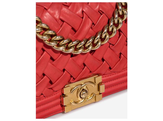 Chanel BOY CHANEL Red Lambskin Leather Handbag - view 6