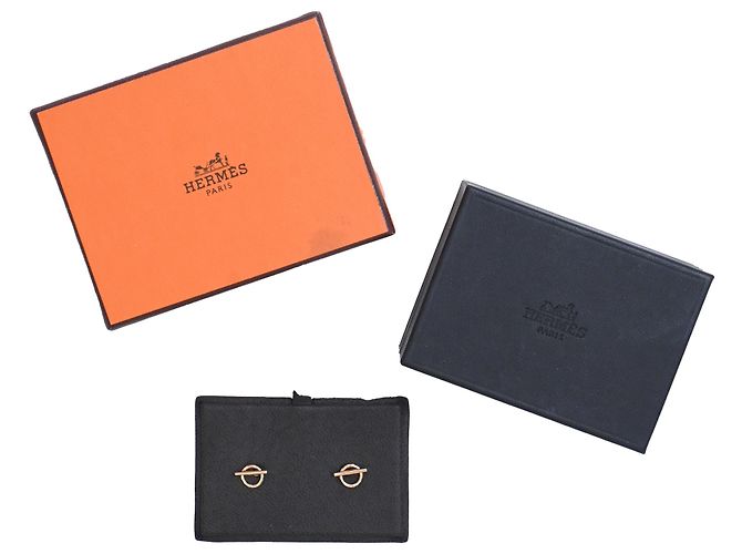 Pendientes pequeños Echappee en metal dorado rosa Hermès Castaño - vista 3