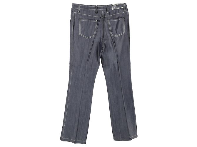 Pantalones rectos de algodón gris con detalles de costura visible de Escada - vista 2