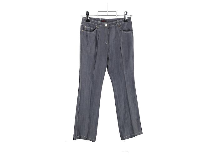 Pantalones rectos de algodón gris con detalles de costura visible de Escada - vista 4