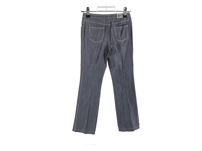 Pantalones rectos de algodón gris con detalles de costura visible de Escada - vista 5