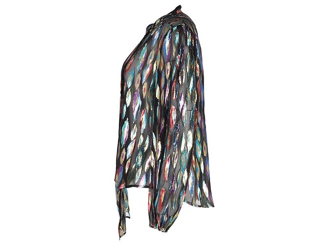 Autre Marque Rixo Moss Jacquard Chiffon Bluse aus mehrfarbigem Seidenstoff - Ansicht 2