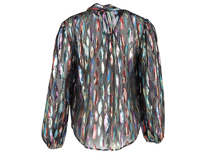Autre Marque Rixo Moss Jacquard Chiffon Bluse aus mehrfarbigem Seidenstoff - Ansicht 3