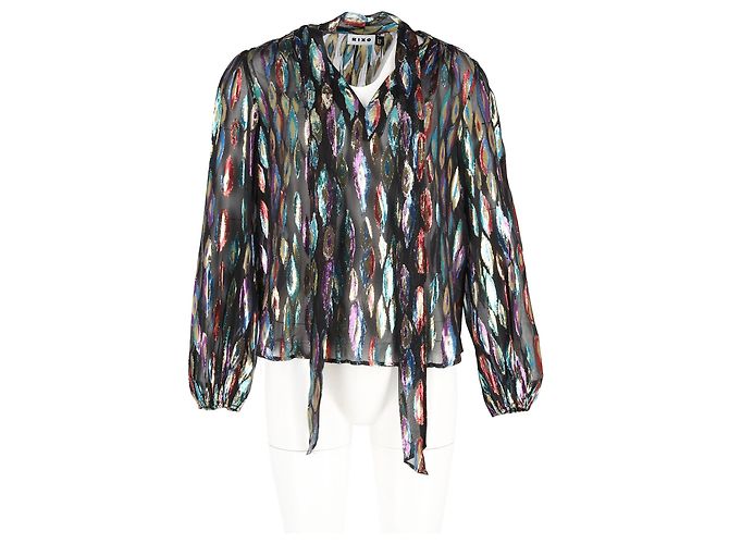Autre Marque Rixo Moss Jacquard Chiffon Bluse aus mehrfarbigem Seidenstoff - Ansicht 4